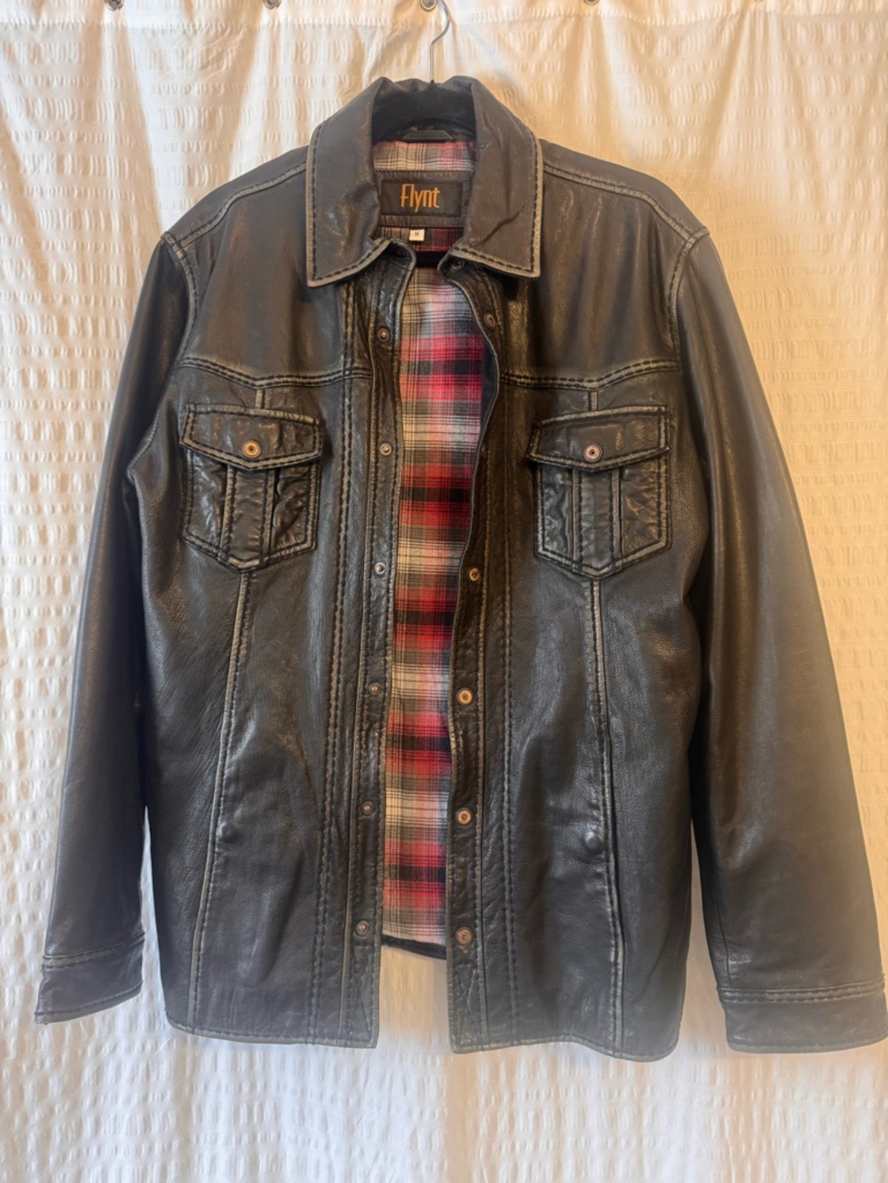 Flynt Men's Med Rhodes Black Genuine Leather Jacket  Motorcycle Biker Shacket